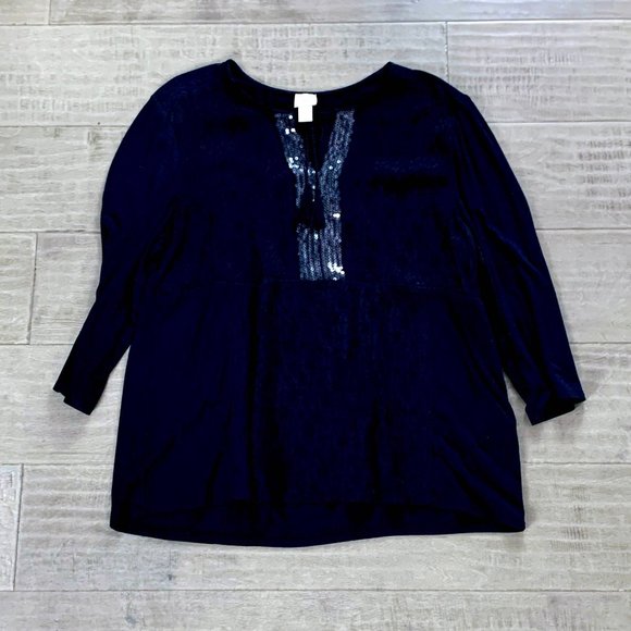 Chico's Lace and Sequin Tassel Tunic Top - Picture 1 of 3